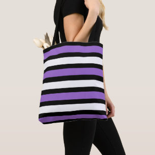 Black, Purple and White Stripes Tote Bag
