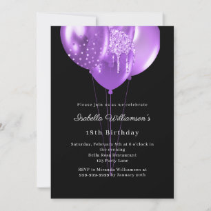 Black purple balloons birthday invitation