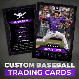 Black & Purple Baseball Trading Card with Stats