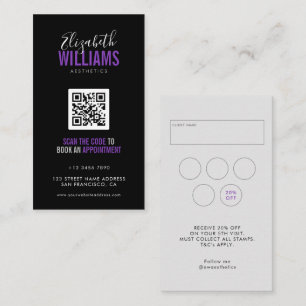 Black Purple Beauty Salon QR Code Loyalty & Business Card