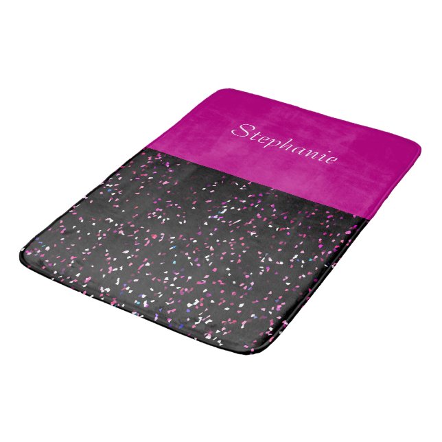Black Purple Blue Glitter Patterns Name Pink Bath Mat (Angled)