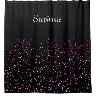 Black Purple Blue Glitter Patterns Name Template Shower Curtain