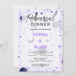 Black & Purple Celestial Wedding Rehearsal Dinner Invitation