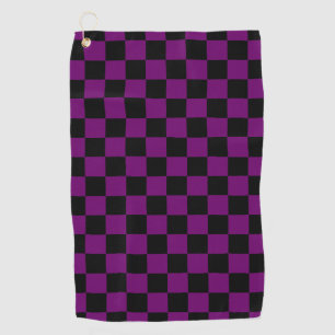 Black Purple Check Chequered Chequerboard Pattern Golf Towel