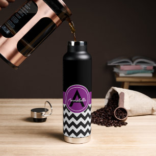 Black Purple Chevron Water Bottle