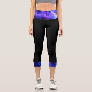 Black & Purple Clouds Pattern Capri Leggings