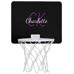 Black purple custom monogram name minimalist mini basketball hoop
