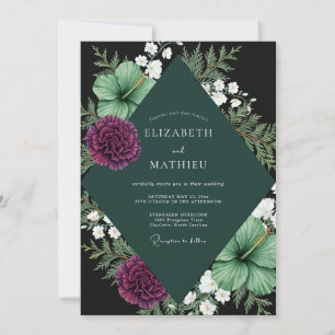 Black Purple Dahlia Wedding Invitation