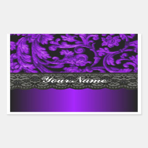 Black & purple damask rectangular sticker