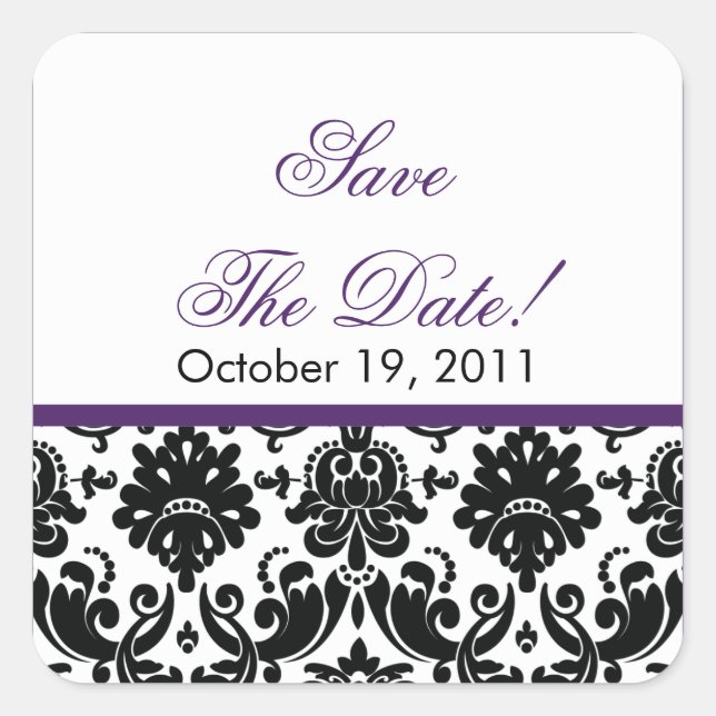 Black & Purple Damask Save the Date Wedding Seal (Front)