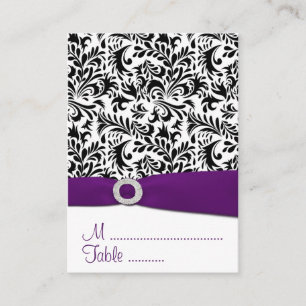 Black, Purple Damask Wedding Reception Place Cards