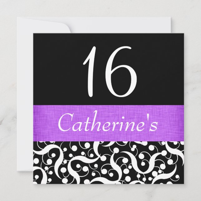 Black purple elegant any age celebration invitation (Front)