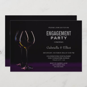 Black Purple Engagement Party Wine Glass Invitation