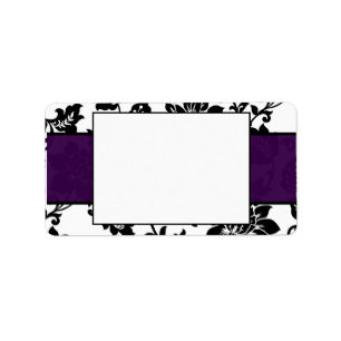 Black/Purple Floral Damask Wedding Mailing Label
