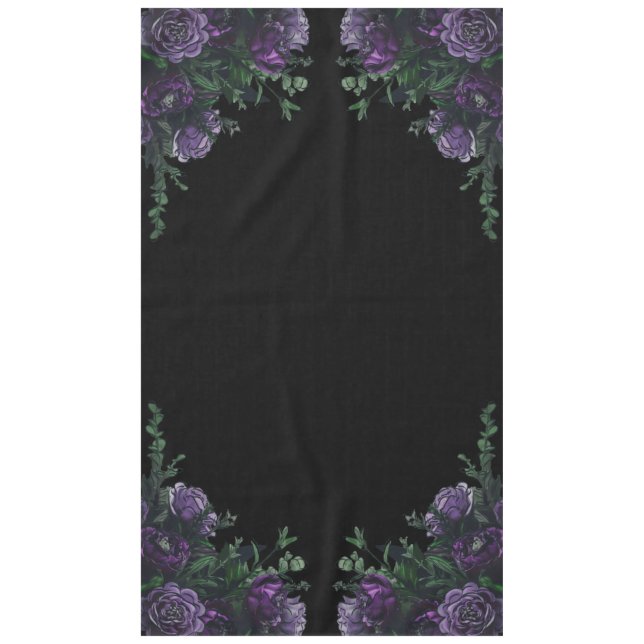 Black Purple Floral Elegant Wedding Gothic Tablecloth (Front)
