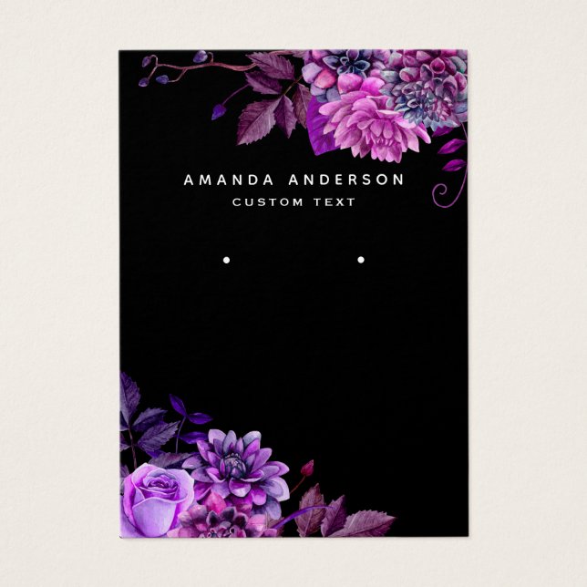 Black purple floral holder earring display card (Front)