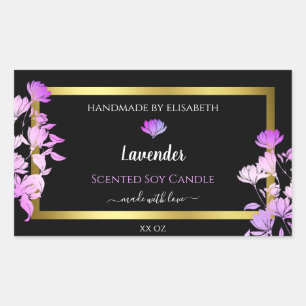 Black Purple Floral Product Packaging Labels Gold