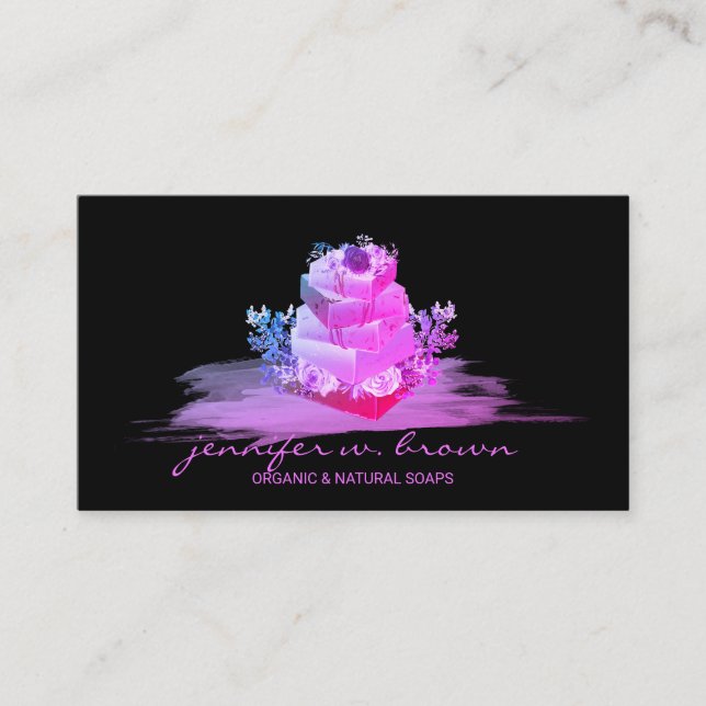 Black Purple Floral Soap Making Business Card (Front)