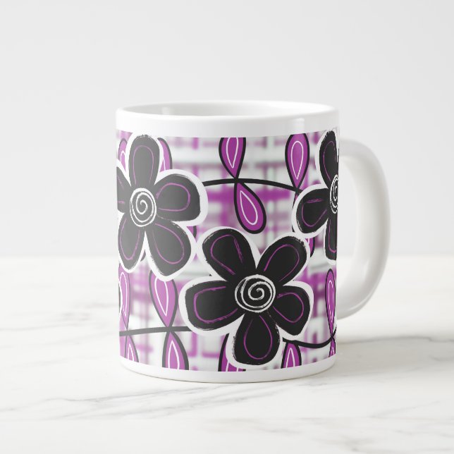 Black & Purple Flowers Jumbo Mug (Front Right)