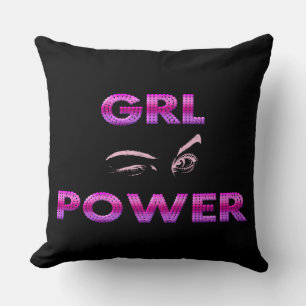 Black Purple Girl Power Throw Pillow