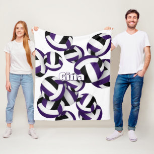 black purple girls volleyball sports room decor fleece blanket