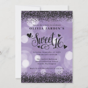 Black & Purple Glam Sweet 16 Invitation