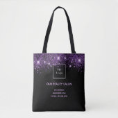 Black purple glitter business logo beauty salon tote bag (Front)
