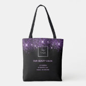 Black purple glitter business logo beauty salon tote bag (Back)