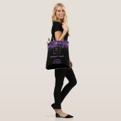 Black purple glitter business logo beauty salon tote bag (On Model)