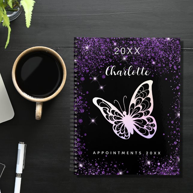 Black purple glitter butterfly name script planner (Creator Uploaded)