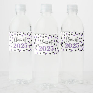 Black Purple Glitter Class of 2025 Graduation Water Bottle Label