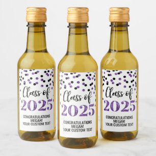 Black Purple Glitter Class of 2025 Graduation Wine Label