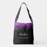 Black purple glitter drips monogram initials