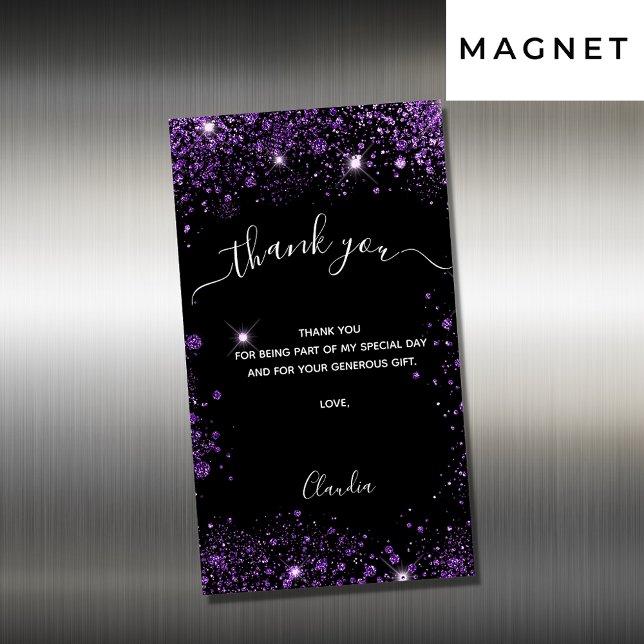 Black purple glitter luxury thank you card magnet (Creator Uploaded)