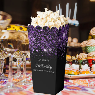 Black purple glitter name birthday favour box