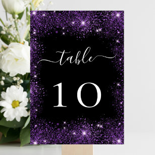 Black purple glitter sparkle wedding table number