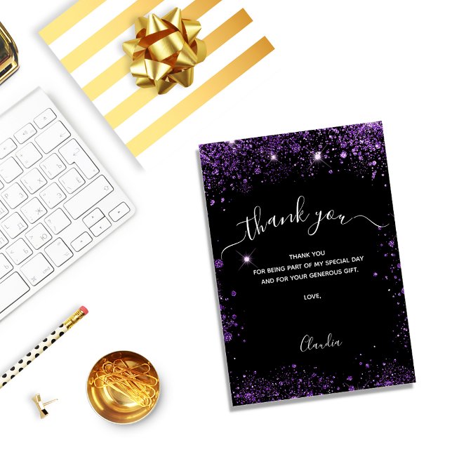 Black purple glitter thank you card (Creator Uploaded)
