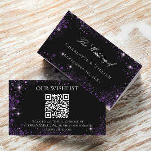 Black purple glitter wedding wishlist QR code Enclosure Card