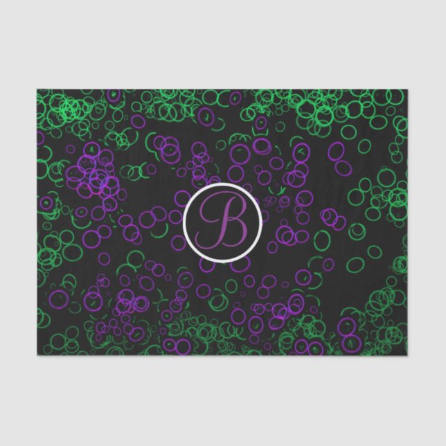 Black Purple Glow Circles Monogram Letter Initial Tissue Paper (Front)