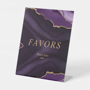 Black & Purple Gold Calligraphy Favours Pedestal Sign