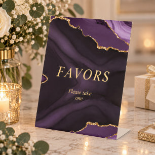 Black & Purple Gold Calligraphy Favours Pedestal Sign