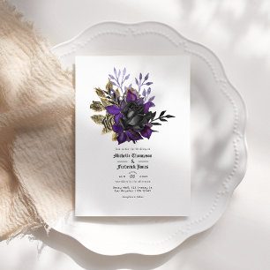 Black Purple Gold Floral Gothic Wedding QR Code Invitation