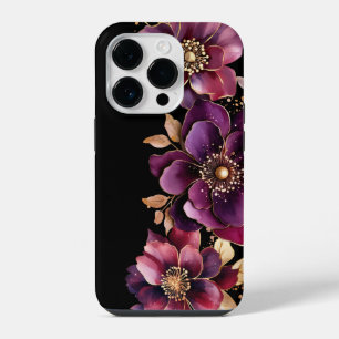 Black Purple Gold Floral iPhone 14 Pro Case