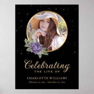 Black Purple Gold Funeral Photo Welcome Sign