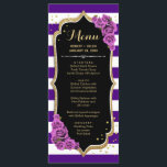 Black Purple Gold Menu Card<br><div class="desc">Menu Card. Classy black purple gold design with faux glitter gold. Features stripes and purple roses. Perfect for an elegant party.</div>