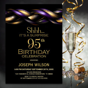 Black Purple Gold Surprise 95th Birthday Party Invitation