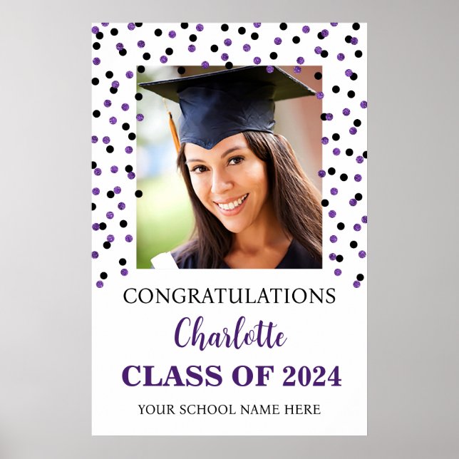 Black Purple Graduation Party Custom 20x30 Poster (Front)