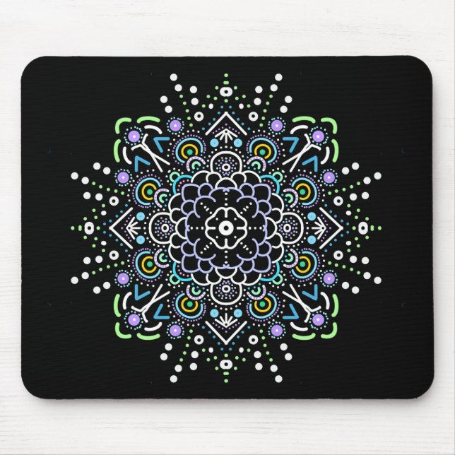Black, Purple, Green and Blue Mandala  Mouse Pad (Front)