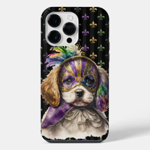 BLACK PURPLE GREEN GOLD MARDI GRAS PUPPY DOG iPhone 14 PRO MAX CASE