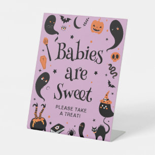 Black & Purple Halloween Baby shower Favor Pedestal Sign